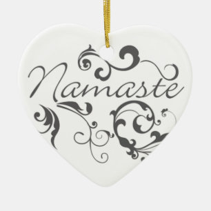 Ornamento De Cerâmica Namaste em espirais de cinza escura