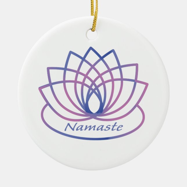 Ornamento De Cerâmica Namaste Purple e Flor de Lotus Rosa (Frente)