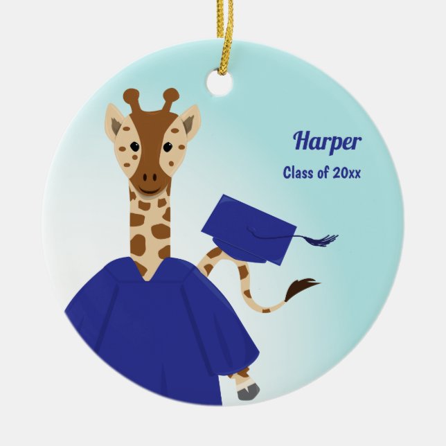 Ornamento De Cerâmica Name Class of Giraffe Graduation Cap Gown (Frente)