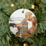 Ornamento De Cerâmica Namorada | Foto do Natal Sentimental Keepsasasaame<br><div class="desc">Capture e comemore o calor de sua relação nesta temporada de festas com nosso Namorada Sentimental Photo Keepsasasasament Cerâmico. Este ornamento personalizado permite-vos mostrar uma fotografia preciosa de vocês e da vossa namorada, fazer o presente perfeito para lembrá-la das vossas memórias especiais juntas. Feito de cerâmica de alta qualidade, este...</div>