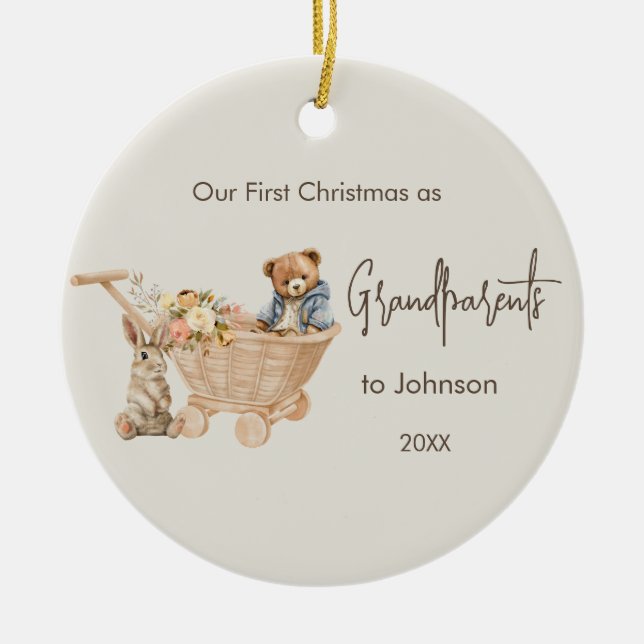 Ornamento De Cerâmica Namorados Avós Primeiro Foto De Natal Urso De Tedd (Frente)