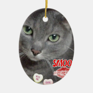 Ornamento De Cerâmica Namorados Blue Cat