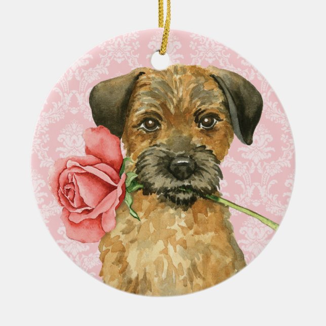 Ornamento De Cerâmica Namorados Border Terrier (Frente)