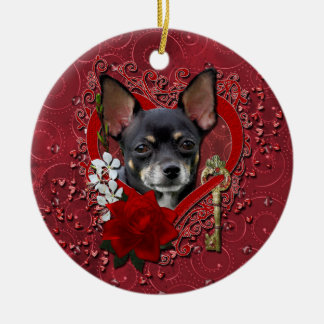 Ornamento De Cerâmica Namorados - chave a meu coração - chihuahua -