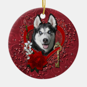 Ornamento De Cerâmica Namorados - chave a meu coração - rouco Siberian