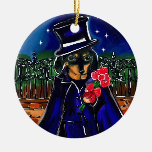 ORNAMENTO DE CERÂMICA NAMORADOS DACHSHUND (Frente)