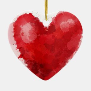 Ornamento De Cerâmica Namorados de gótica cardíaca com aquarela vermel
