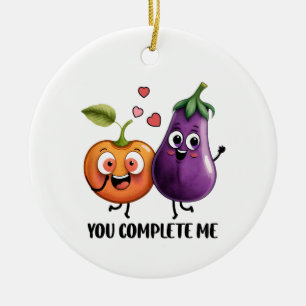 Ornamento De Cerâmica Namorados Gift EggPlant Você Me Completou