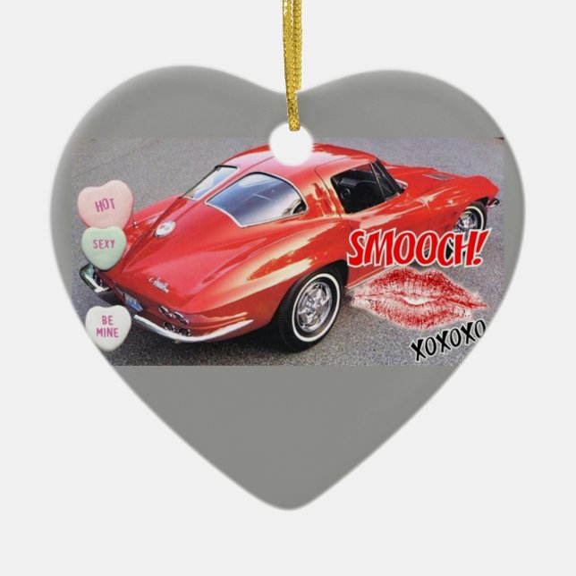 Ornamento De Cerâmica Namorados Red Corvette Split Window Classic (Frente)