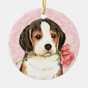 Ornamento De Cerâmica Namorados Rosa Beagle