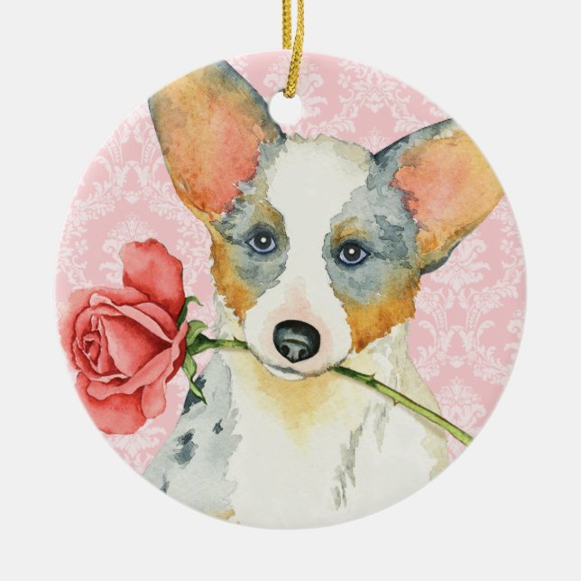 Ornamento De Cerâmica Namorados Rosa de Cardigan Welsh Corgi (Frente)