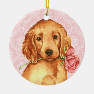 Ornamento De Cerâmica Namorados Rosa Irish Setter