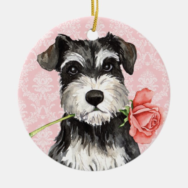 Ornamento De Cerâmica Namorados Rosa Mini Schnauzer (Frente)