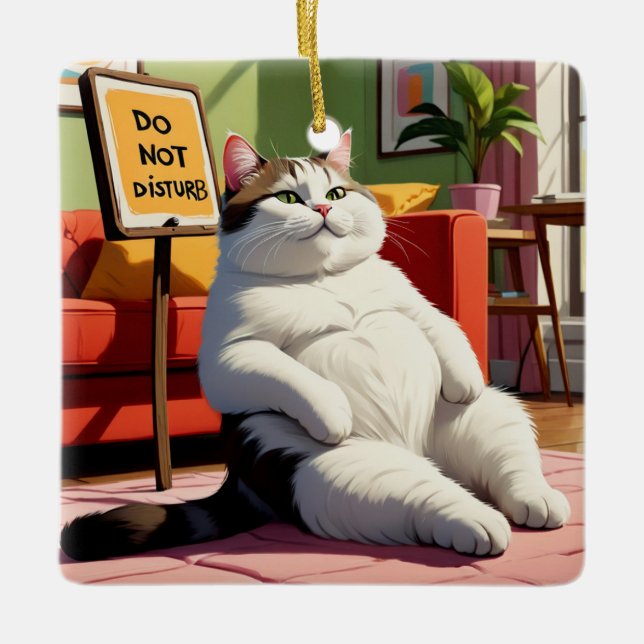 Ornamento De Cerâmica Não Incomodar Gordura Gato Engraçado (Frente)