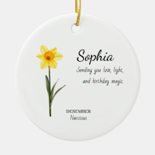 Ornamento De Cerâmica Narciso de Dezembro Aniversário Personalizado