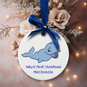 Ornamento De Cerâmica Narwhal Blue Adorável Bebê Kawaii Ocean Animal