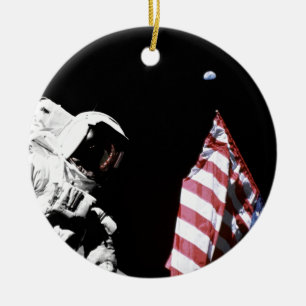 Ornamento De Cerâmica NASA Apollo 17 Astronauta Flag Earth Foto