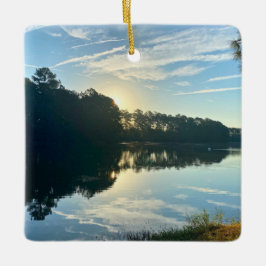Ornamento De Cerâmica Nascer do Sol Sobre um Lago da Geórgia