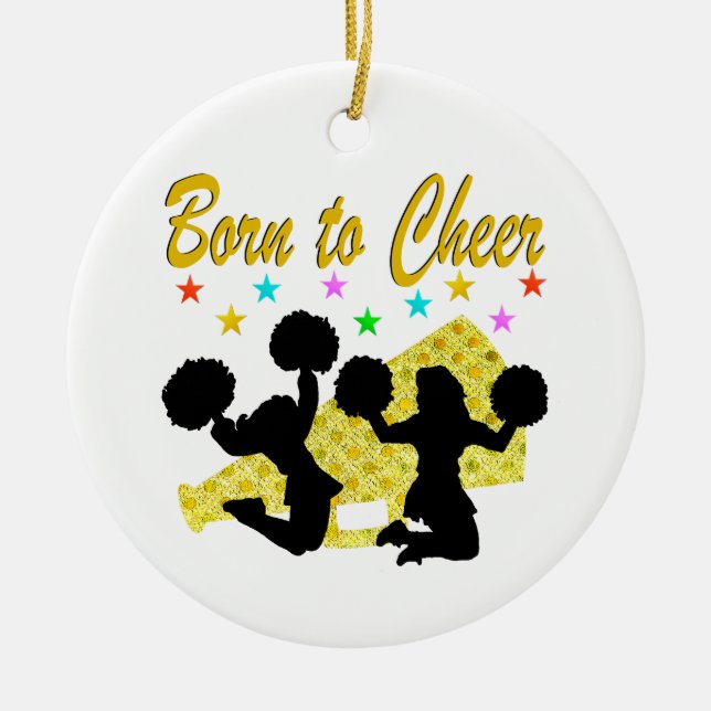 Ornamento De Cerâmica NASCER Dourado PARA O CHEERLEADER MEGAPHONE CHEER (Frente)