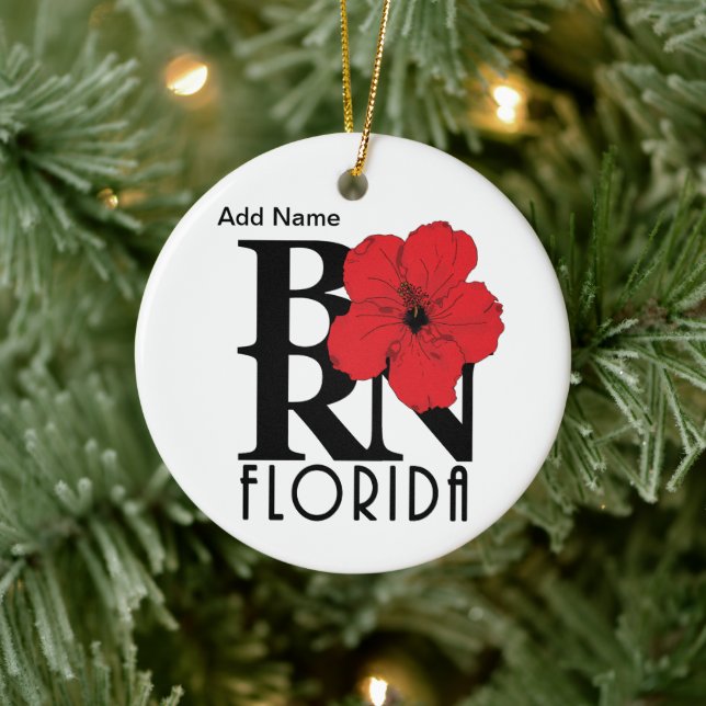 Ornamento De Cerâmica NASCER Florida Red Hibiscus Personalizado (Árvore)