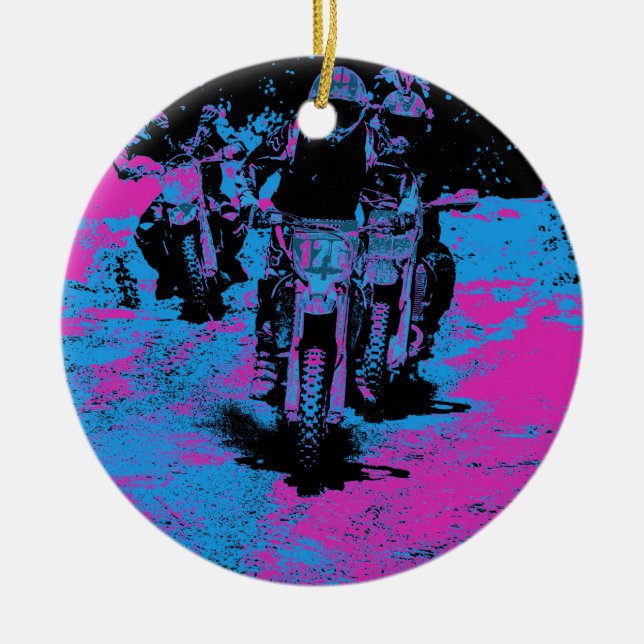 Ornamento De Cerâmica "Nascer para Corrida" Motocross Dirt-Bike Champion (Frente)