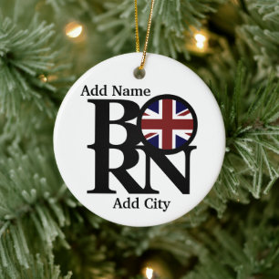 Ornamento De Cerâmica NASCIDO Reino Unido Personalizável
