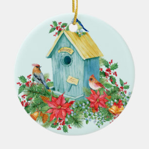 Ornamento De Cerâmica natais vintages Aves e Berries Birdhouse