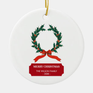 Ornamento De Cerâmica Natais vintages Berry Wreath Holiday