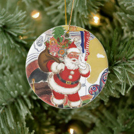Ornamento De Cerâmica Natais vintages, Jolly Papai Noel com Presentes