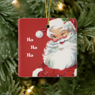 Ornamento De Cerâmica Natais vintages, Jolly Santa Claus Winking