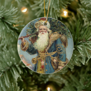 Ornamento De Cerâmica Natais vintages, Papai Noel Vitoriano com Árvore