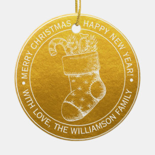 Ornamento De Cerâmica Natais vintages que param o feriado desejam Dourad