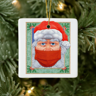 Ornamento De Cerâmica Natal 2020 Papai Noel em Máscara