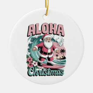 Ornamento De Cerâmica Natal Aloha Havaí Papai Noel Surfando Tropical