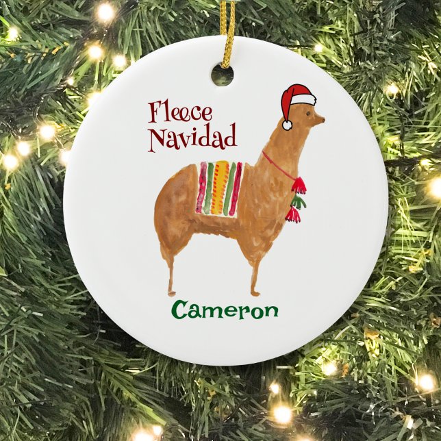 Ornamento De Cerâmica Natal Alpaca Fleece Navidad Cute Keepsaoka (This hand-illustrated Christmas ornament features an alpaca in a Santa hat. Personalize the reverse!)