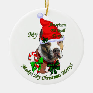 Ornamento De Cerâmica Natal americano de Terrier de pitbull