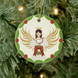 Ornamento De Cerâmica Natal Angel Red Green Holly Ano da Terra 2024