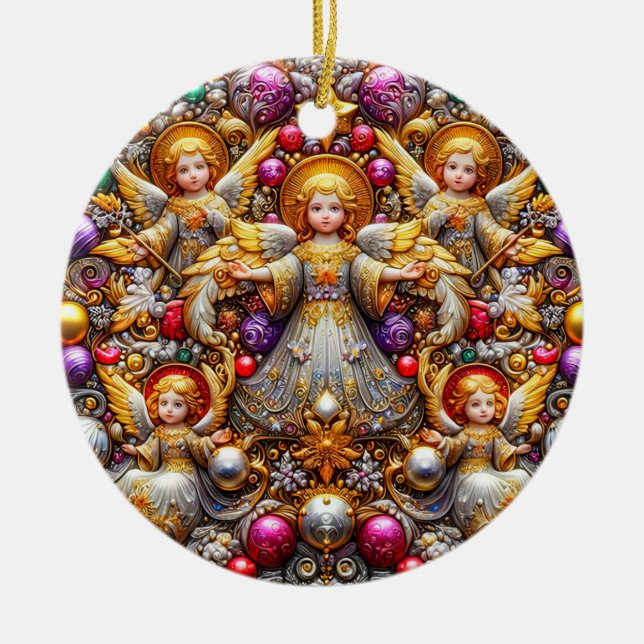 Ornamento De Cerâmica NATAL ~ Anjos do século XIX ~ (Frente)