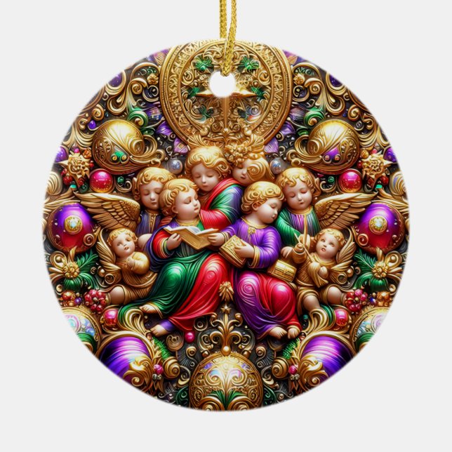 Ornamento De Cerâmica NATAL ~ Anjos do século XIX ~ (Frente)