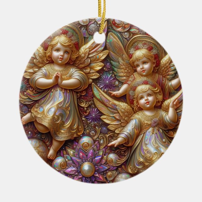 Ornamento De Cerâmica NATAL ~ Anjos do século XIX ~ (Frente)