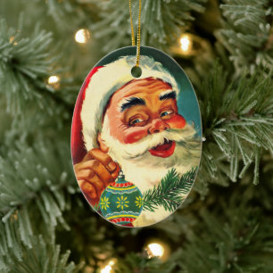 Ornamento De Cerâmica Natal Antigo, Alegre Papai Noel Retro dos Anos 50