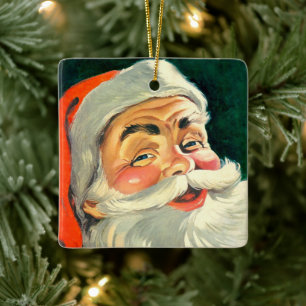 Ornamento De Cerâmica Natal Antigo, Alegre Papai Noel Retro dos Anos 50