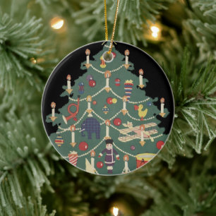 Ornamento De Cerâmica Natal Antigo Crianças em Torno de uma Árvore Decor