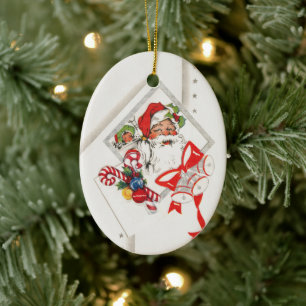 Ornamento De Cerâmica Natal Antigo, Papai Noel com Bengalas de Natal
