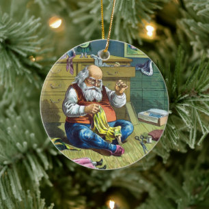 Ornamento De Cerâmica Natal Antigo, Papai Noel Fazendo Bonecas de Brinqu