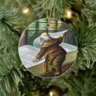 Ornamento De Cerâmica Natal Antigo, Papai Noel Lista de Meninos Malvados
