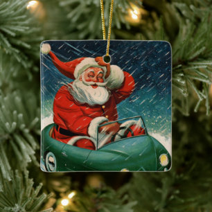 Ornamento De Cerâmica Natal Antigo, Papai Noel num Carro Fofo