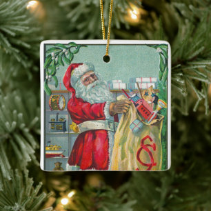 Ornamento De Cerâmica Natal Antigo, Papai Noel Vitoriano com Brinquedos