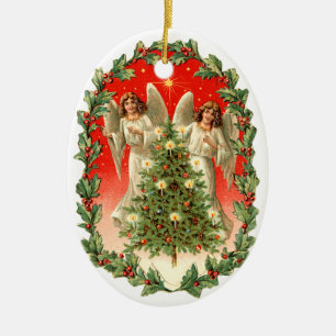 Ornamento De Cerâmica Natal antiquado, anjos