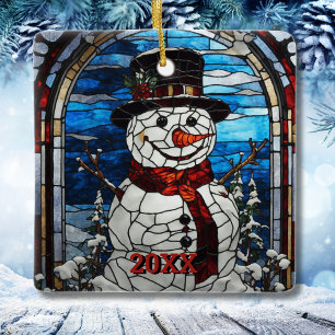 Ornamento De Cerâmica Natal ao Estilo Vidro Colorido Homem de Neve